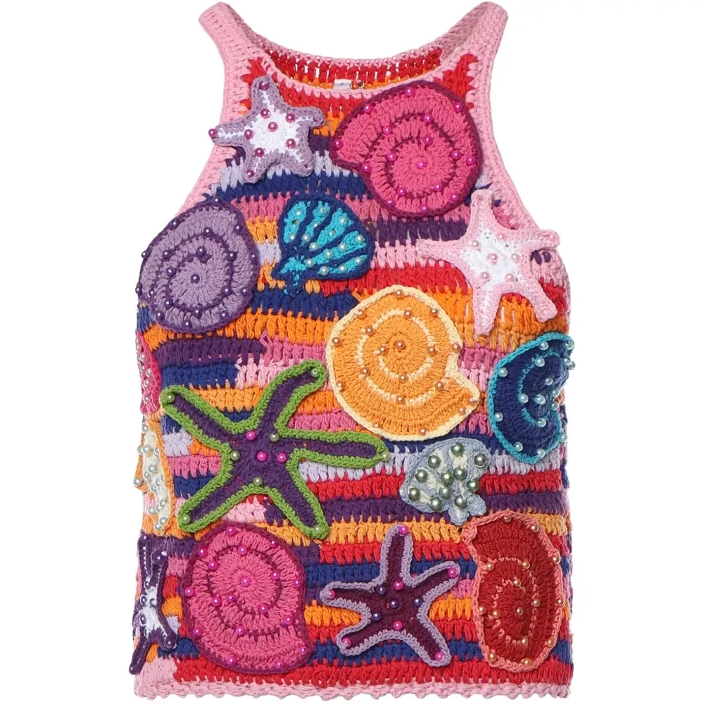 Вязаный крючком топ без рукавов Venus с круглым вырезом Вязаный крючком топ без рукавов Venus с круглым вырезом