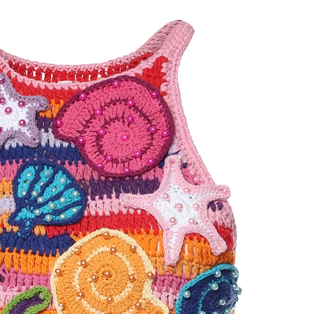 Вязаный крючком топ без рукавов Venus с круглым вырезом Вязаный крючком топ без рукавов Venus с круглым вырезом