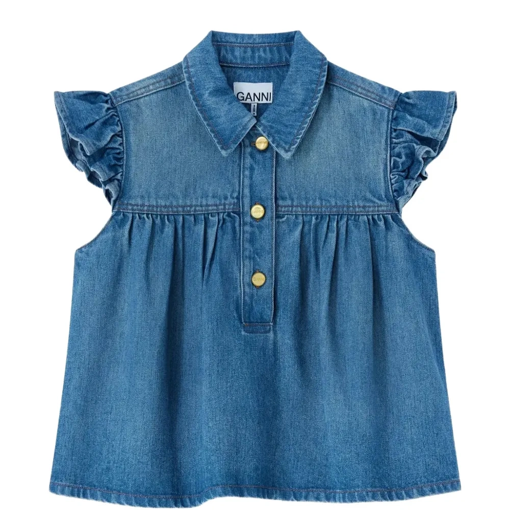 Джинсовый топ с оборками Джинсовый топ с оборками