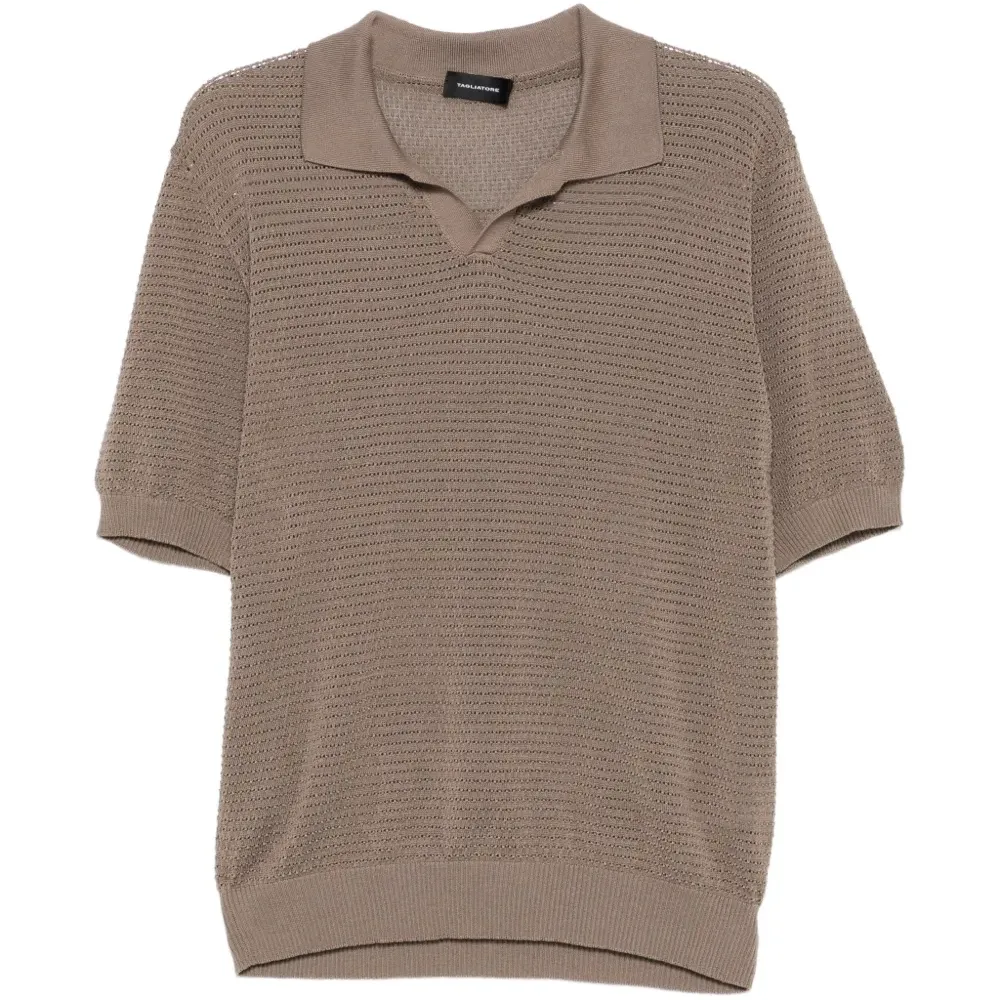 Футболка в открытую вязку с воротником пола