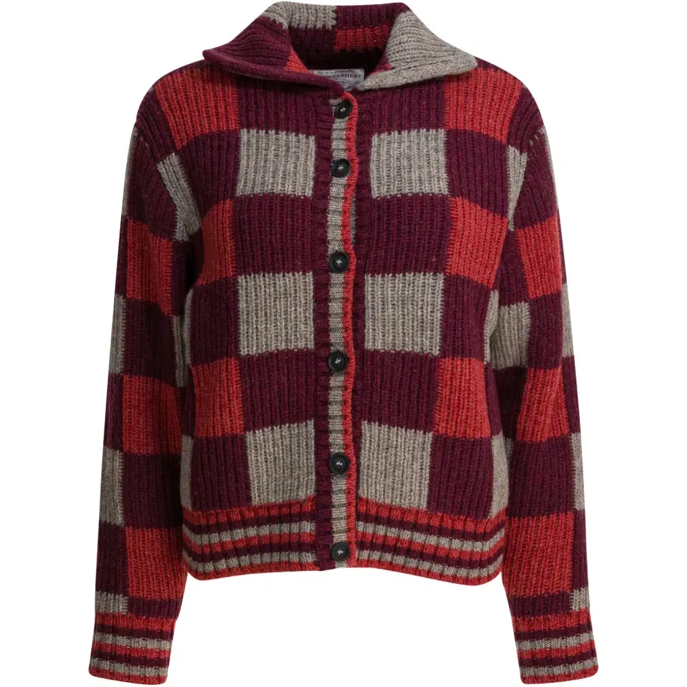 Кардиган в клетку с отложным воротником