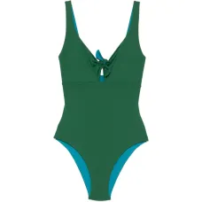 Слитный купальник с узлом и цветовой блокировкой