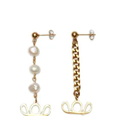Серьги-подвески с жемчугом и цепочками