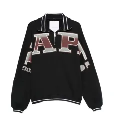 Свитшот с половиной молнии и полосатым воротником