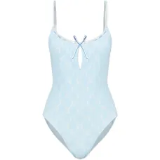 Слитный купальник с бантом и кружевной отделкой