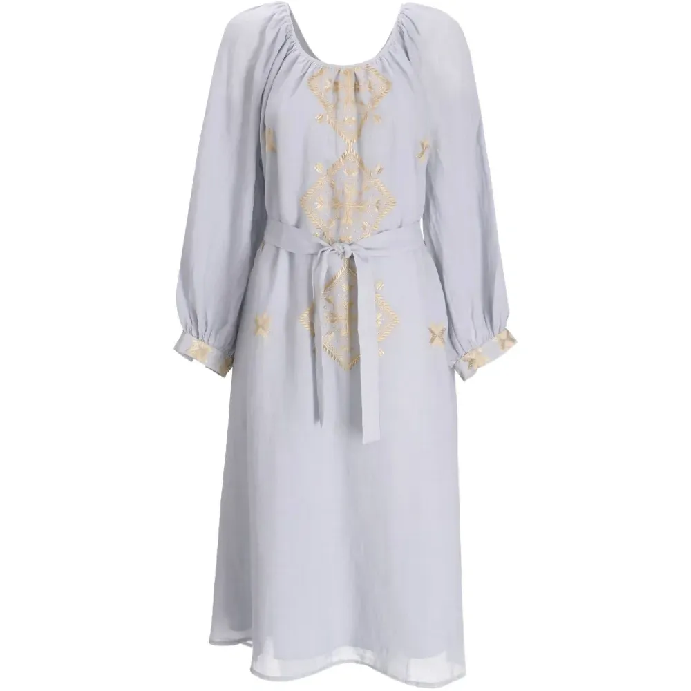 Платье миди с вышивкой и завязками