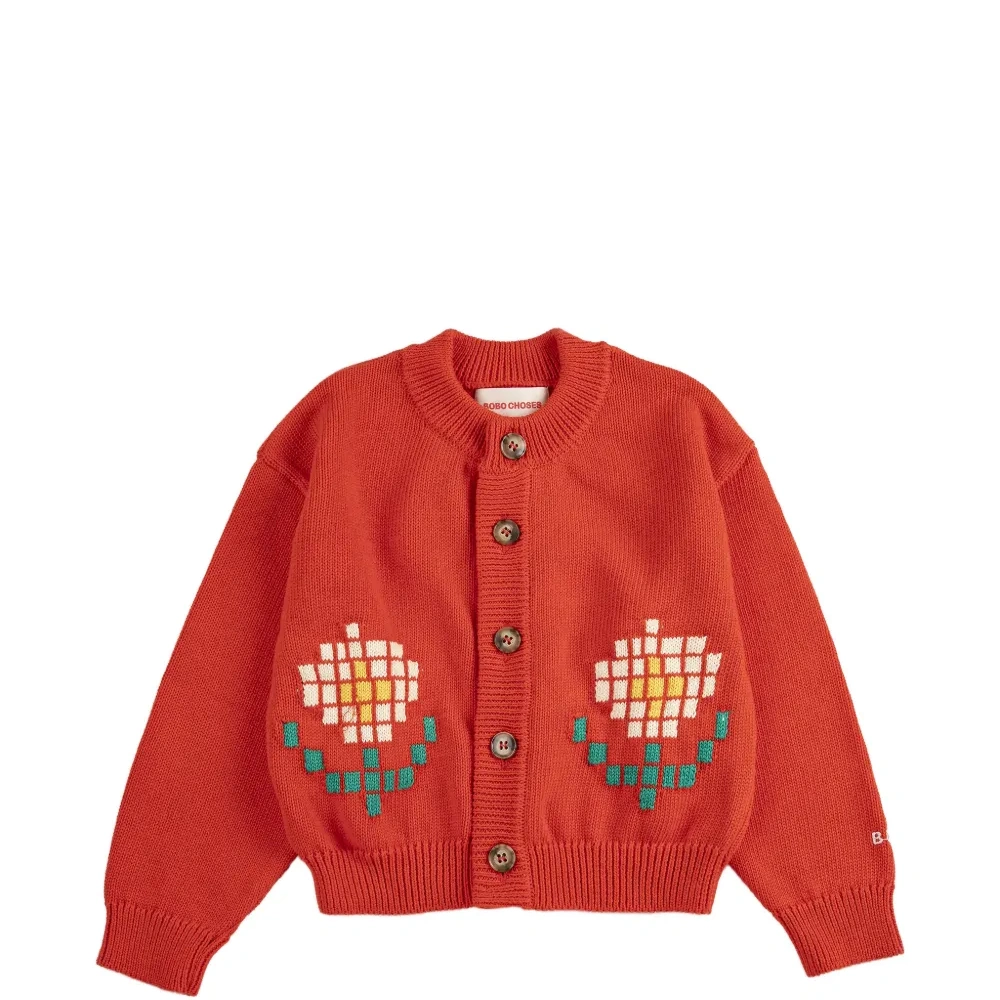 Кардиган с интарсией "Пиксельная ромашка"