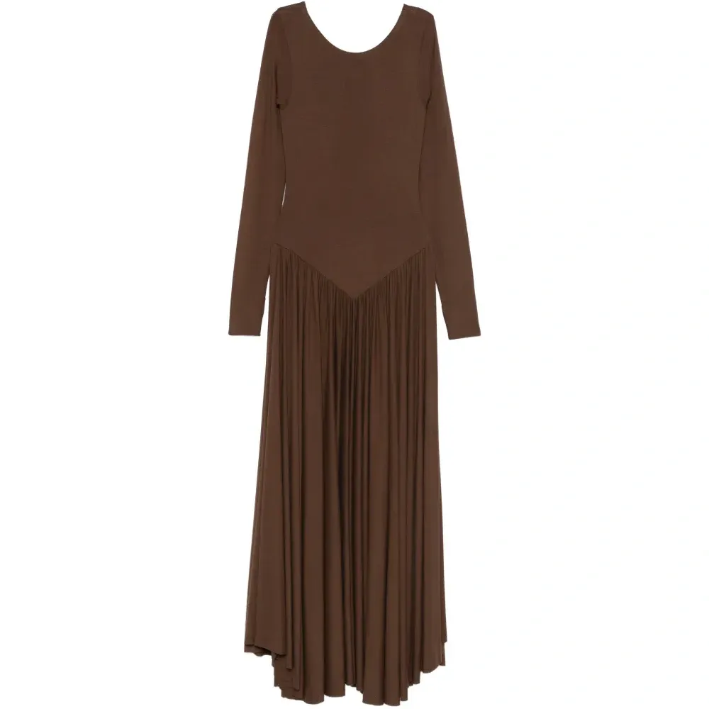 Платье макси с длинными рукавами и плиссировкой