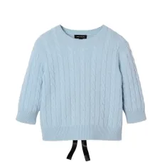 Кашемировый свитер в косичку с открытой спиной и бантом