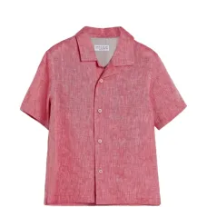 Льняная рубашка с короткими рукавами и отложным воротником Льняная рубашка с короткими рукавами и отложным воротником