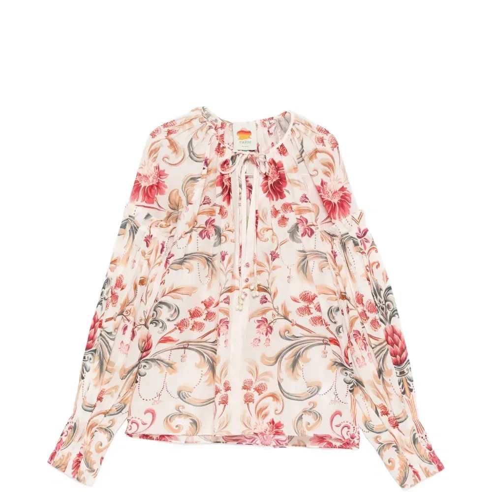 Блуза с V-образным вырезом и цветочным принтом