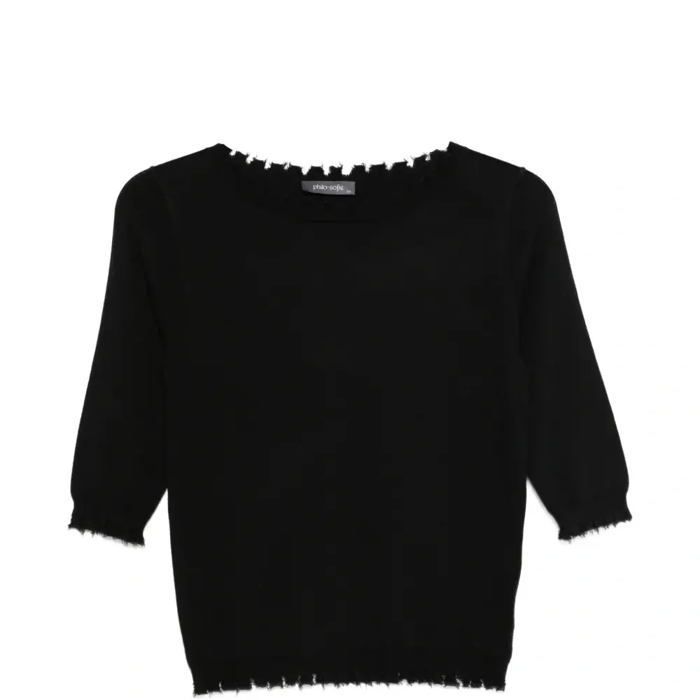 Свитер с короткими рукавами и необработанными краями Свитер с короткими рукавами и необработанными краями