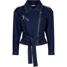 Джинсовая куртка в байкерском стиле с поясом Джинсовая куртка в байкерском стиле с поясом