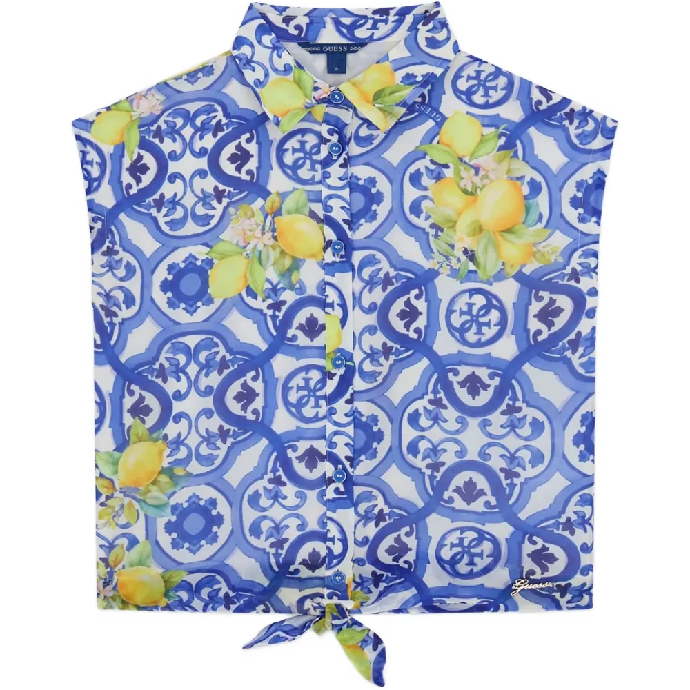 Рубашка с лимонным принтом и завязкой спереди