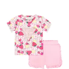 Полосатый комплект из двух предметов с принтом клубники (шорты и топ)