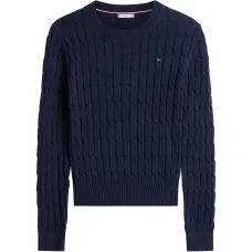 Круглый вязаный свитер косичкой