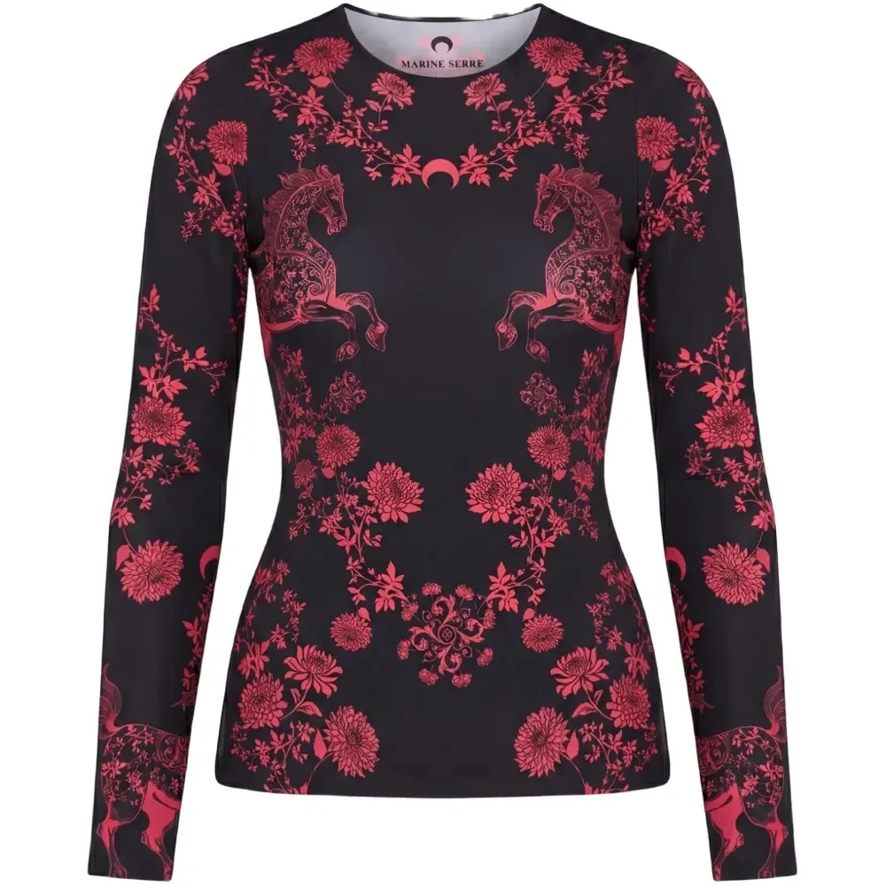 Длиннорукая футболка с принтом лошадей