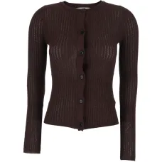 Кардиган в рубчик с круглым вырезом