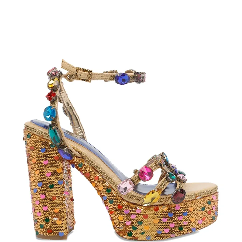 Босоножки на платформе с пайетками и украшением из драгоценных камней Босоножки на платформе с пайетками и украшением из драгоценных камней