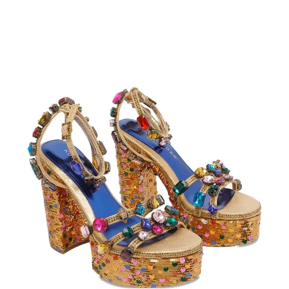 Босоножки на платформе с пайетками и украшением из драгоценных камней Босоножки на платформе с пайетками и украшением из драгоценных камней