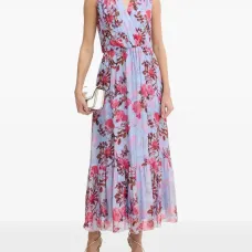 Макси-платье с цветочным принтом и V-образным вырезом