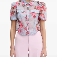 Рубашка с объемными рукавами и цветочным принтом