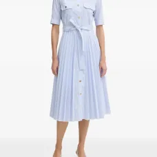 Полосатое миди-платье с поясом