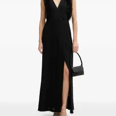 Макси-платье с рюшами и V-образным вырезом