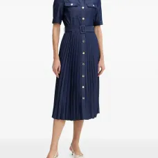 Платье миди с плиссировкой и поясом Платье миди с плиссировкой и поясом