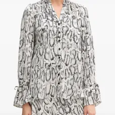 Блузка с оборками и принтом под змеиную кожу