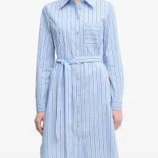 Полосатое мини-платье-рубашка с поясом