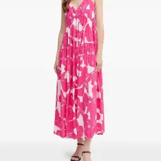 Макси-платье с цветочным принтом и V-образным вырезом