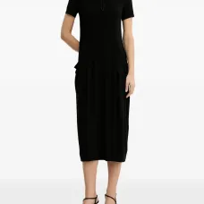 Миди-платье с короткими рукавами и драпированным воротником