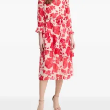 Миди-платье с цветочным принтом и рюшами