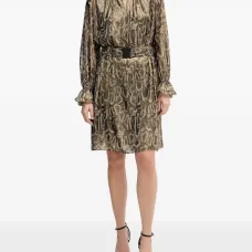 Мини-платье с поясом и змеиным принтом