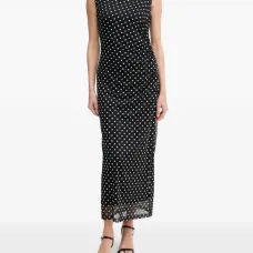 Макси-платье в горошек с драпировкой