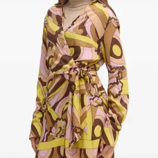Мини-платье с принтом и завязкой