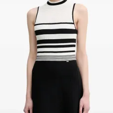 Полосатое мини-платье без рукавов