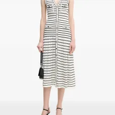 Полосатое миди-платье с пуговицами и карманами