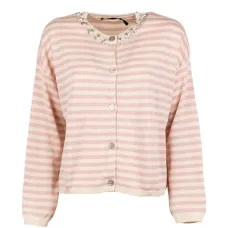 Кардиган в полоску с украшением на воротнике