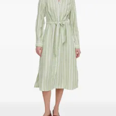 Платье миди в полоску с поясом на талии