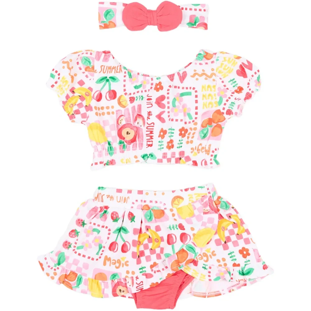 Комплект из трёх вещей: шорты с рюшами и фруктовым принтом
