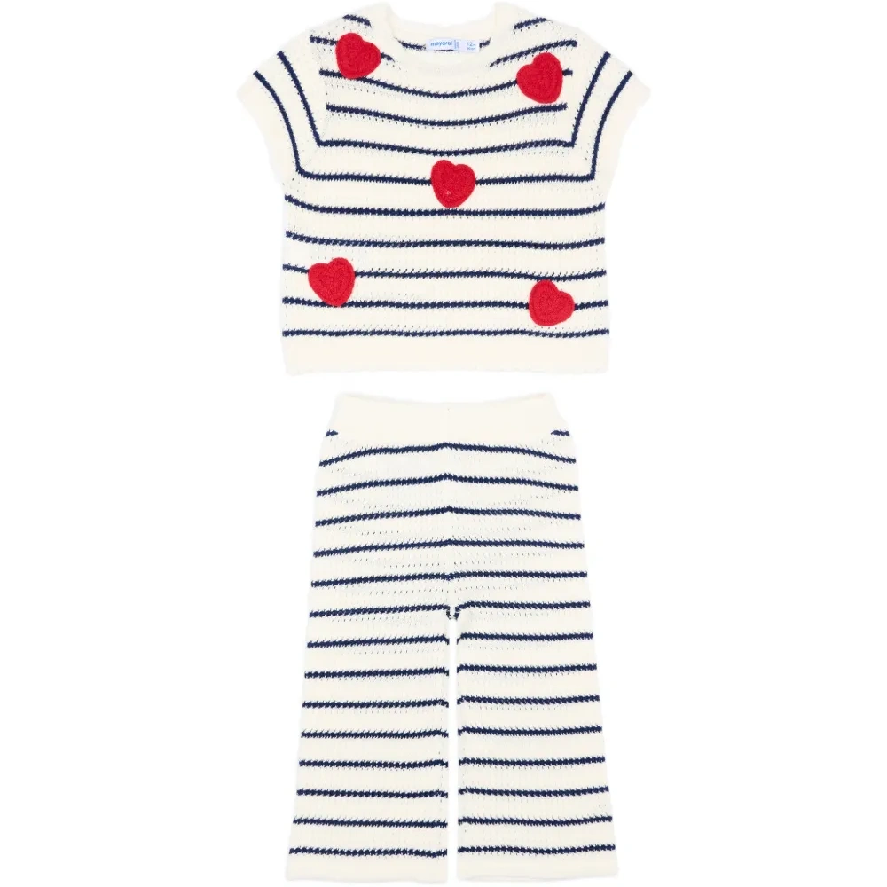 Комплект из брюк в полоску с декором в виде сердца