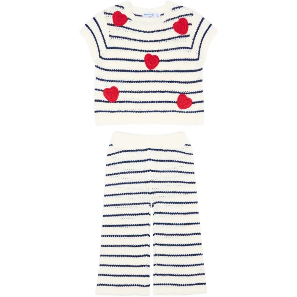 Комплект из брюк в полоску с декором в виде сердца