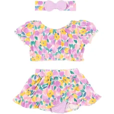 Комплект из трёх предметов: шорты с цветочным принтом и рюшами