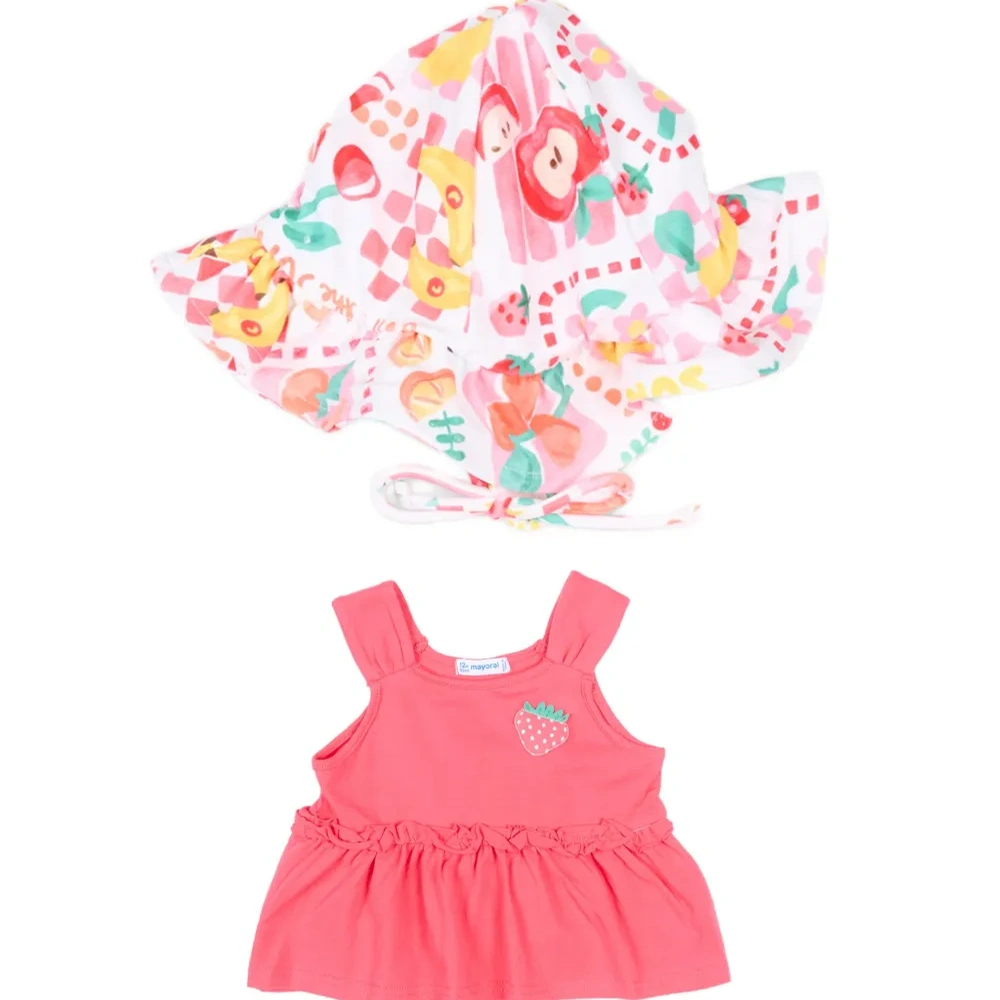 Купальник с оборками и фруктовым принтом (набор из трёх предметов)