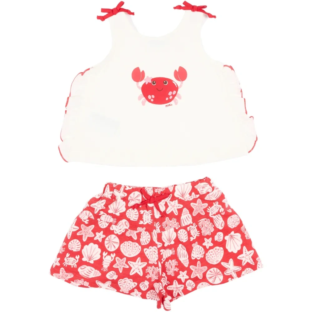 Комплект с шортами и оборками с принтом крабов