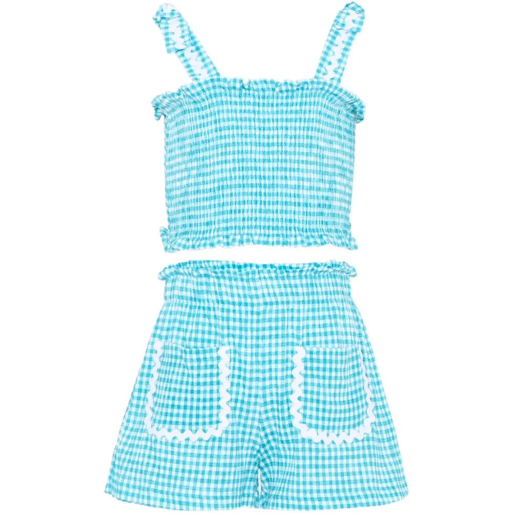 Комплект из шорт с оборками и принтом «в клетку гингем»