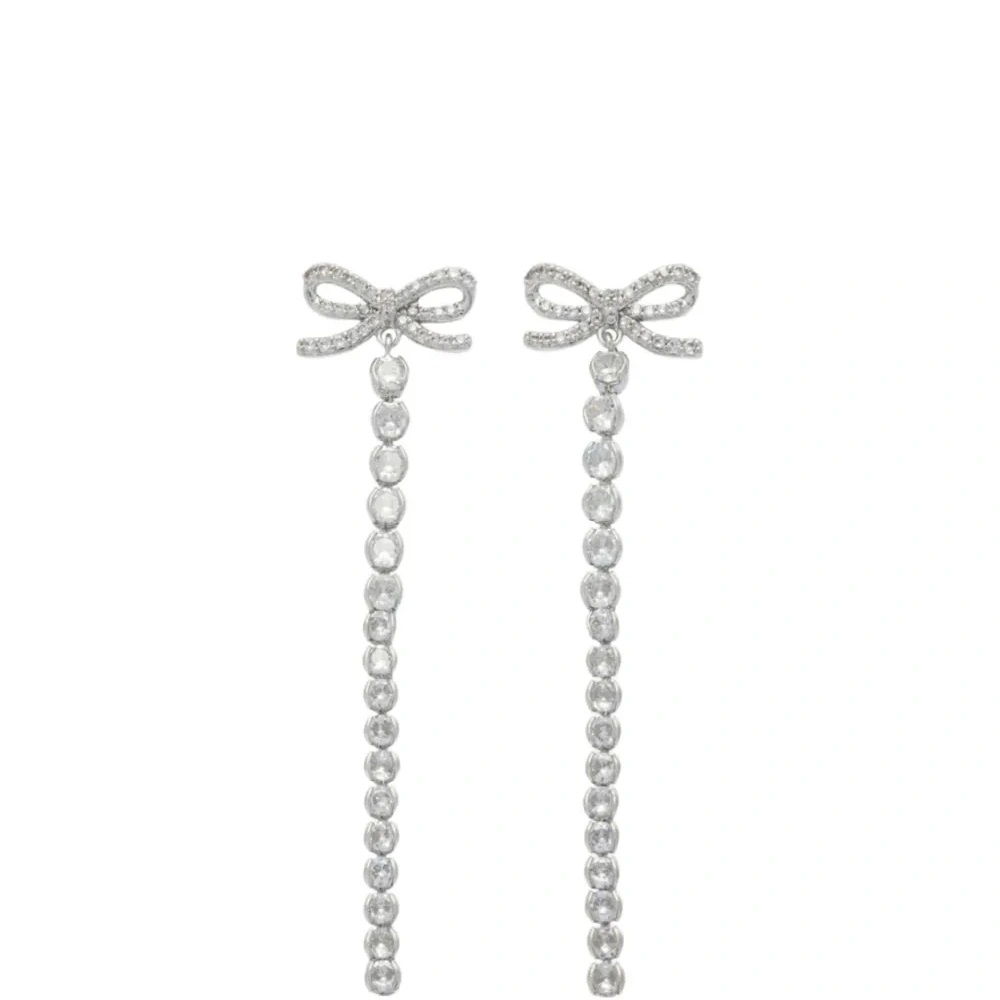 Серьги-капли с кристаллами и бантом