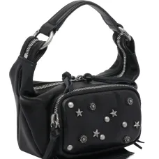 Кожаная сумка на плечо с декоративной отделкой и молнией